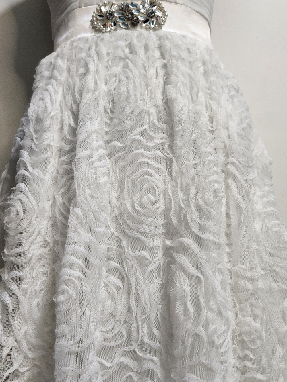 Adrianna Papell White Strapless Rosette Ball Gown with Jeweled Belt - Picture 3 of 10